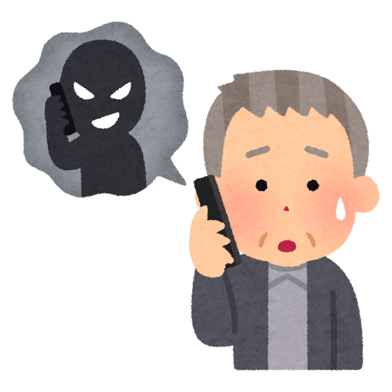 詐欺電話をうけている老人